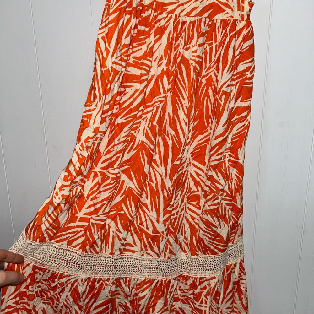 Sincerely Jules Orange Printed Tie-Shoulder Cut Out Maxi Dress, size M - Picture 2 of 11